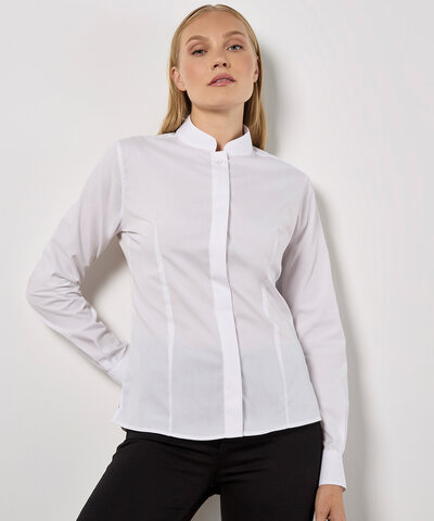 Women's mandarin collar shirt long-sleeved (tailored fit)