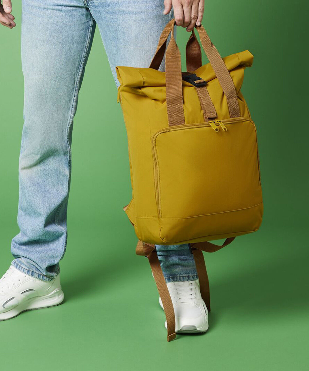 Recycled twin handle roll-top laptop backpack