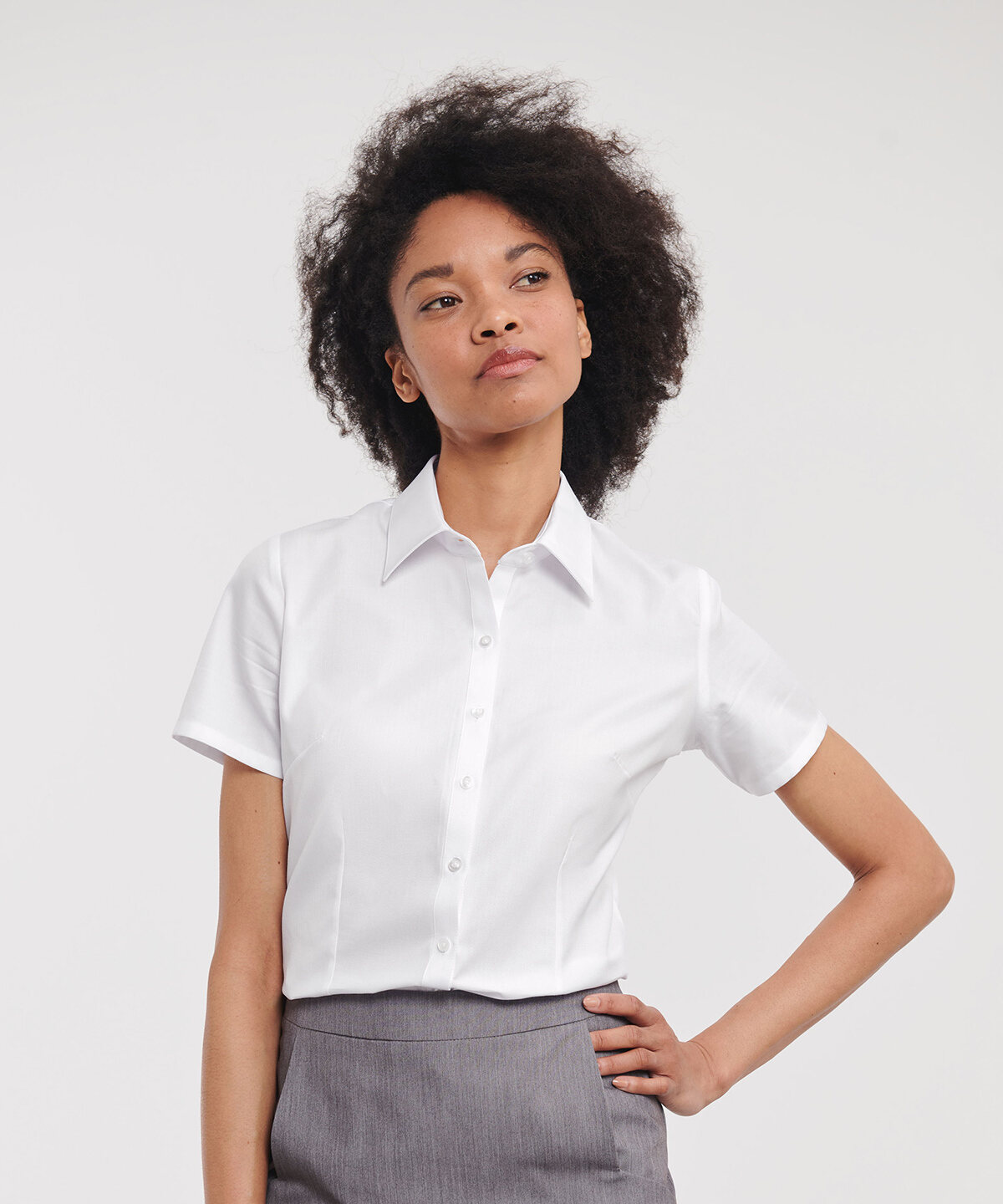 Women's short sleeve herringbone shirt