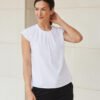 Women's pleat front short sleeve blouse