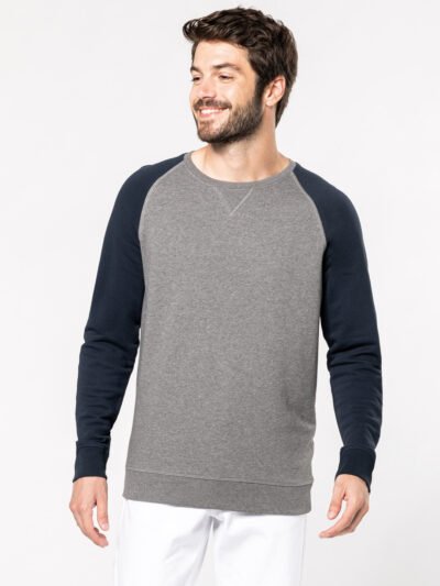 Men's two-tone organic crew neck raglan sleeve sweatshirt