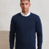 Crew neck cotton-rich knitted sweater