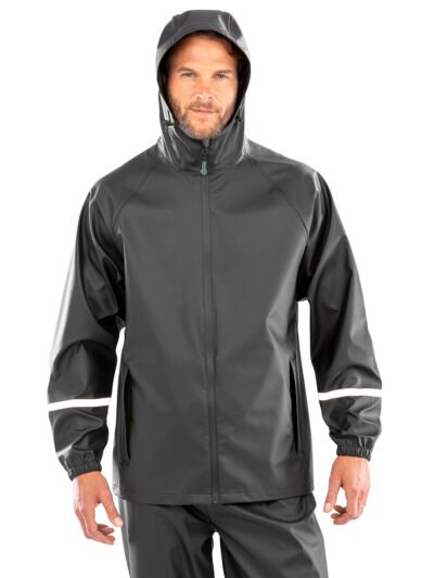 Prism PU waterproof jacket with reflective bands and recycled backing