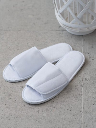 Open-toe slippers with hook and loop strap