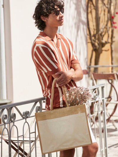 Cotton pocket natural starched jute shopper